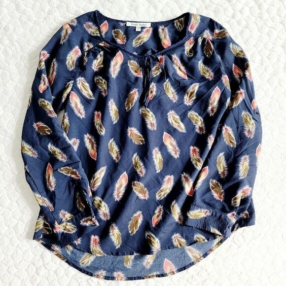 Feather chiffon top black rainn blouse feathers navy small - Picture 1 of 9